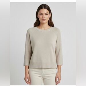 Massimo Dutti Sweater Italian Yarn 3/4 Sleeves Beige Round Neck Sz M Excellent